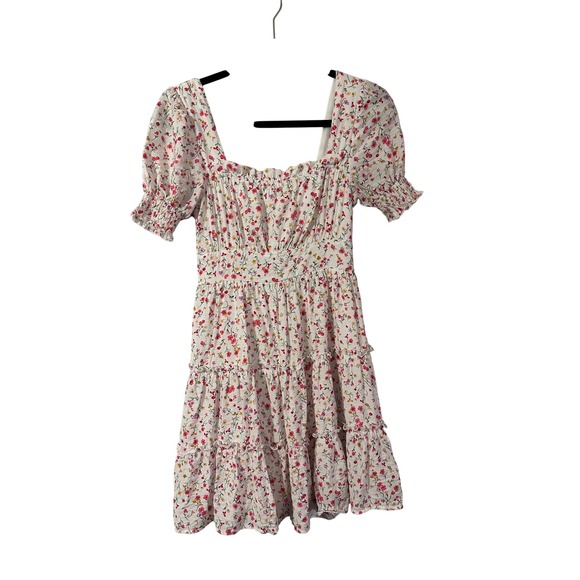 mine Dresses & Skirts - MINE Floral Smocked Square Neck Puff Sleeve Tiered Mini Dress Milkmaid Size S‎